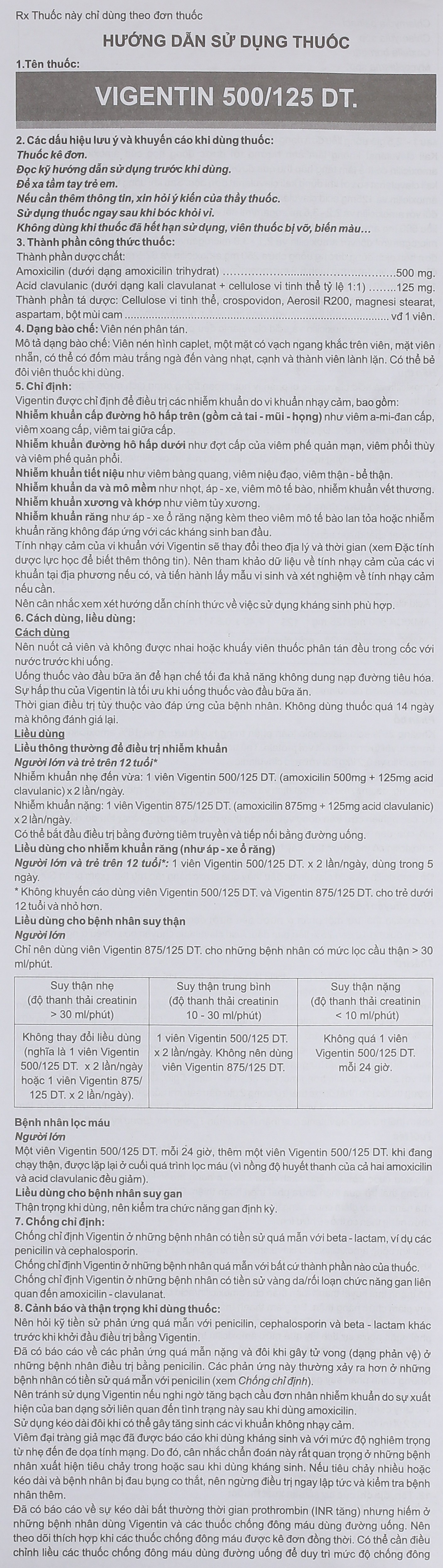 Vigentin 500/125DT trị các nhiễm khuẩn do vi khuẩn nhạy cảm 2 vỉ x 7 viên - 10